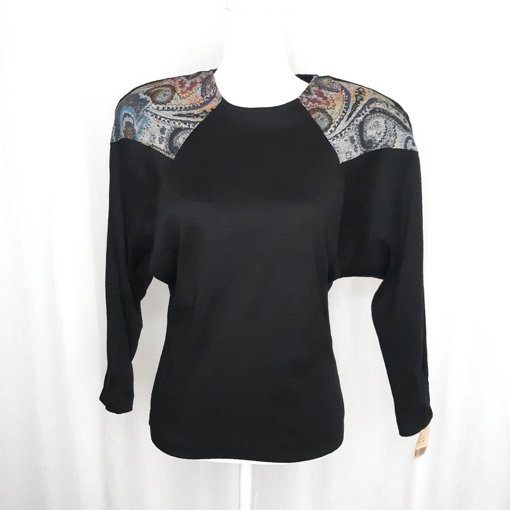 Vintage Confessions Long Sleeve Tapestry Style "Epaulets" Black